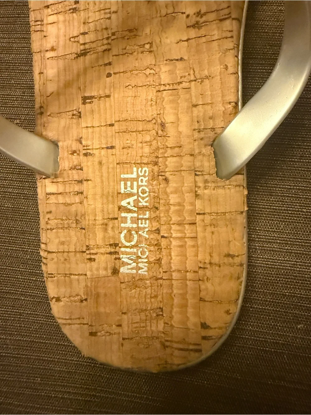 Michael Kors Silver MK Logo Cork Footbed Thong Sandals